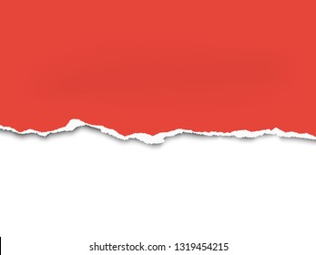 Torn A Half Sheet Of Red Paper From The Bottom. Vector Template Paper Design. White Background Under It.