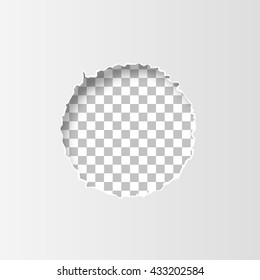 Torn hole in paper on the transparent background. Vector illustration EPS10