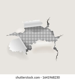 Torn hole and ripped of paper on a transparent background, vector art.