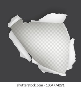 Torn hole and ripped of paper on a black background, vector art and illustration.. Eps 10 vector illustration.