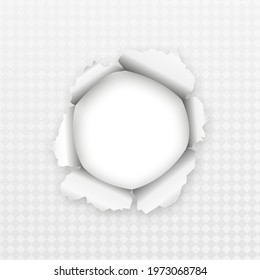 Torn hole and ripped of paper on a transparent background, vector art and illustration. Vector.