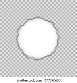 Torn hole and ripped of paper on a transparent background, vector art and illustration.