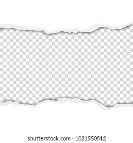 Torn hole in sheet of white paper with transparent background of resulting hole. Vector template paper design.