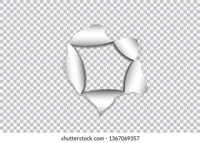 Torn hole in the transparent paper sheet, vector illustration