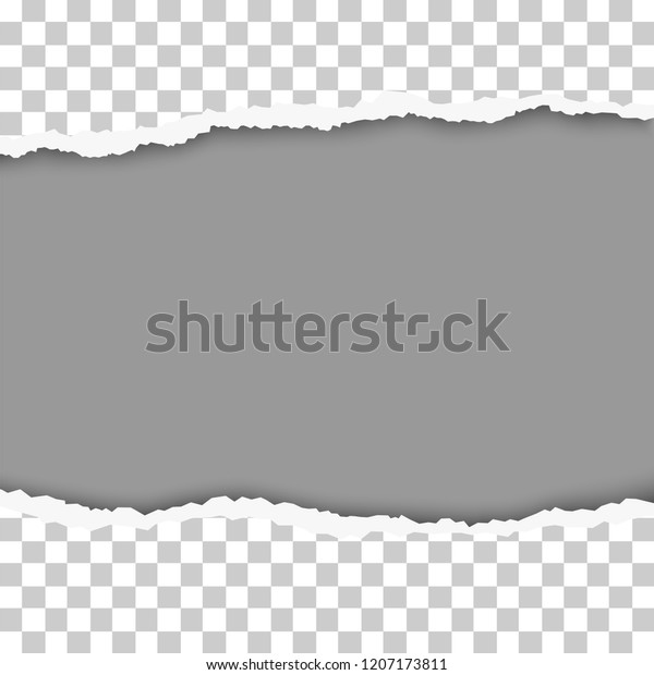 Torn hole in transparent sheet of
paper with gray background. Vector template paper
design.