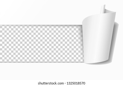 Torn hole in white paper.  Realistic  wide square hole with  paper curl and  transparent background in the resulting window. Vector Illustration