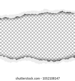 Torn hole in white sheet of paper with transparent background. Vector template paper design.