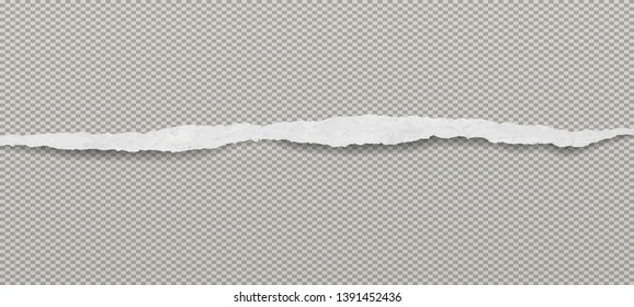 Torn horizontal white paper strip is on grey rectangle background. Vector illustration