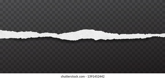 Torn horizontal white paper strip is on black squared background. Vector illustration