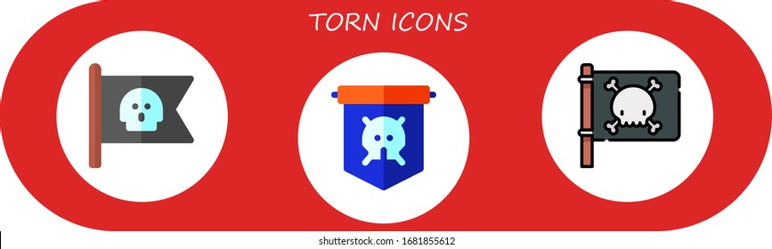 torn icon set. 3 flat torn icons.  Simple modern icons such as: pirate flag, jolly roger