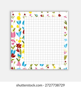 Página de papel de caderno forrada rasgada com uma vibrante mola floral borda. O modelo de papel de carta criativo para listas de tarefas pendentes, anotações, saudações de primavera e planejadores sazonais