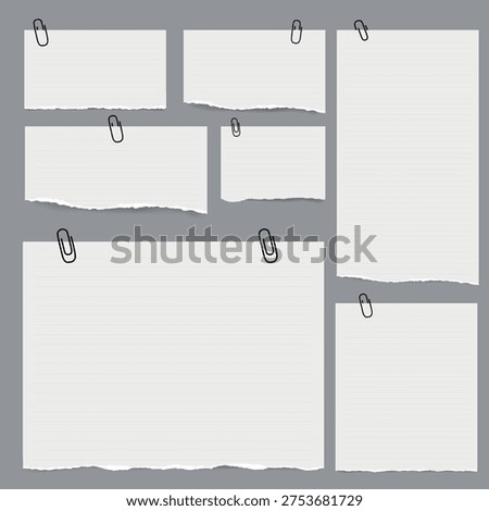Torn Lined Paper Sheets with Paper Clips Mockup Collection