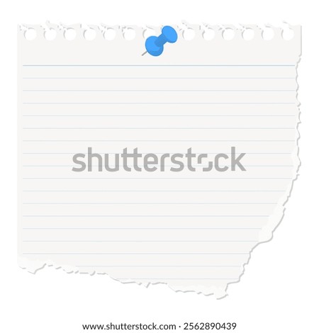 A Torn Memo Paper Pinned with a Thumbtack, lined paper