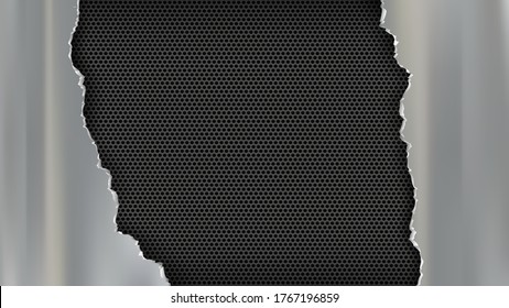 Torn Metal Plate On A Steel Perforated Background. Vector Illustration