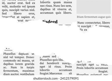 Periódico desgarrado, collage. Borde desgarrado de una hoja de papel, plantilla para el diseño. Resumen de imagen de decoración o adorno realista para el fondo de los banners de los medios sociales.