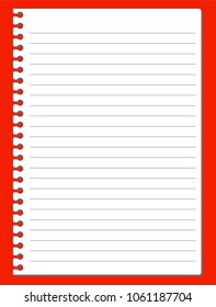 Torn note page ,Ruled line, red