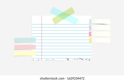 Torn Notebook Paper With Adhesive Tape And Sticky Index -Vector Illustration