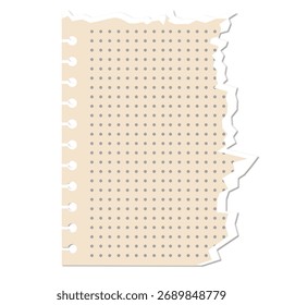 Torn notebook paper with perforated edge and grid pattern, perfect for notes and design elements