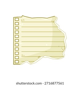 Hoja de papel de cuaderno rasgada con líneas regladas y agujeros perforados ideales para escribir notas, recordatorios o mensajes, ofreciendo espacio de copia para varios conceptos de diseño