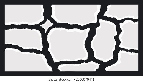 Torn Notebook Sheets of white paper for scrapbook. Vector Ripped blank pages with jagged edges texture for Collages. Damaged notepad empty element for text. Old style Textbox