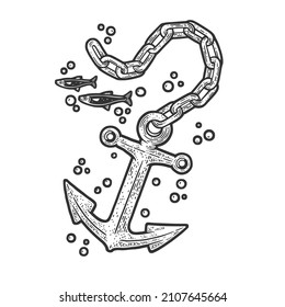 torn off severed anchor sketch engraving vector illustration. T-shirt apparel print design. Scratch board imitation. Black and white hand drawn image.