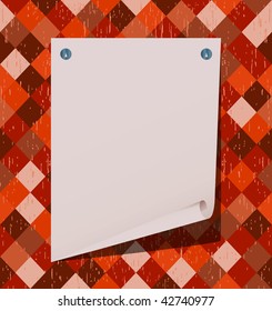 The torn off sheet of paper on a checkered structure