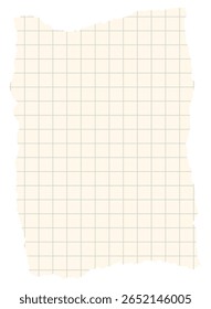 Torn off sheet of school notebook or squared notebook. Element for notes, scrapbooking and collage. Vector illustration of piece of paper.