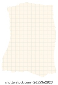 Torn off sheet of school notebook or squared notebook. Vector illustration of element for collage and notes.