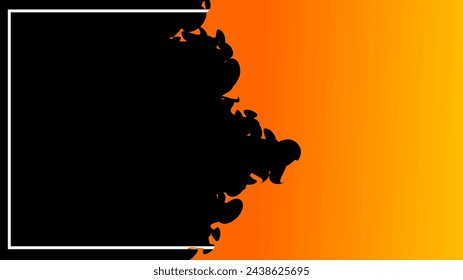 Zerrissenes orangefarbenes abstraktes Design über leeren schwarzen Hintergrund mit weißem Umrissrahmen