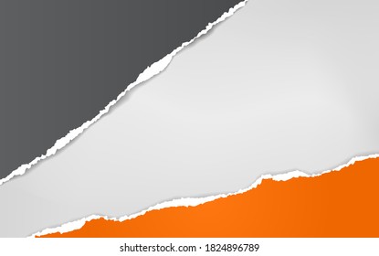 Torn of orange and black paper pieces are on white background for text, advertising or design. Vector illustration