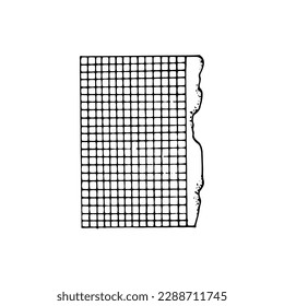 Torn page line art checkered. Notebook sheet. Hand drawn doodle vector illustration.