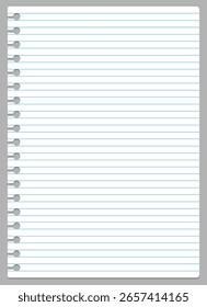 Página rasgada de papel blanco forrado de una Ilustración vectorial de cuaderno en espiral