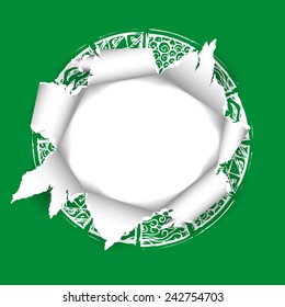 Torn paper with abstract imprint in maya style