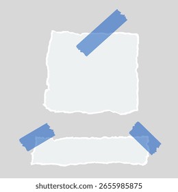 Mit zerrissenem Papier verbundenes Klebeband. zerrissenes Papier. realistische zerrissene Papiernoten mit Schatten und Klebeband. quadratische Fetzen von Notizbuchseiten