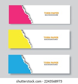 torn paper background in 3 color. ripped paper banner background template vector