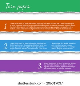 Torn paper background with space for text. Vector EPS10 illustration isolated on white background. Design elements - multi colored torn paper