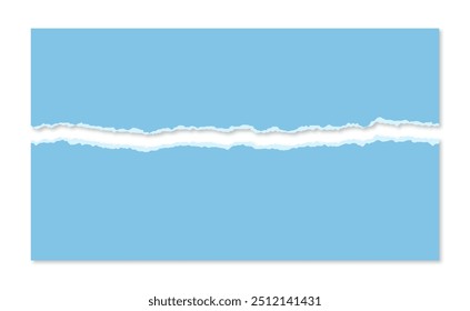 Torn paper background. Two horizontal blue pieces of cardboard vector illustration.