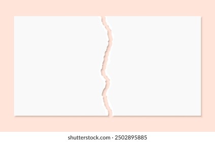 Torn paper background. Two parts of white sheet with jagged edges vector illustration.