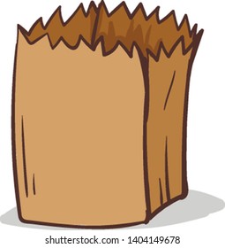 A torn paper bag typically packed with foods like popcorn or bakery products isolated on white background, vector, color drawing or illustration.