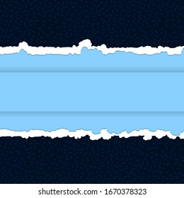 Diseño de fondo de banner de papel desgarrado. Marco azul áspero con espacio vacío. Ilustración del vector 