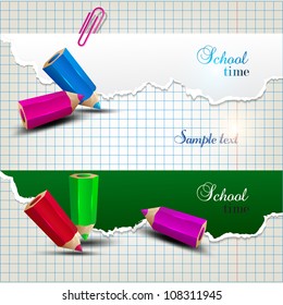Torn paper banners with space for text. School time