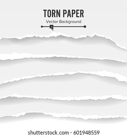 Torn Paper Blank Vector. Collection Of White Torn Paper. Ripped Edges With Shadow.
