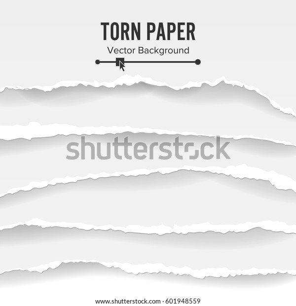 Torn Paper Blank Vector. Collection Of\
White Torn Paper. Ripped Edges With\
Shadow.\
