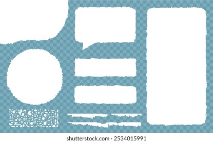 Torn paper blocks of different geometric shapes with torn sides with space for text. Realistic vector torn paper with ragged edges for web and print.