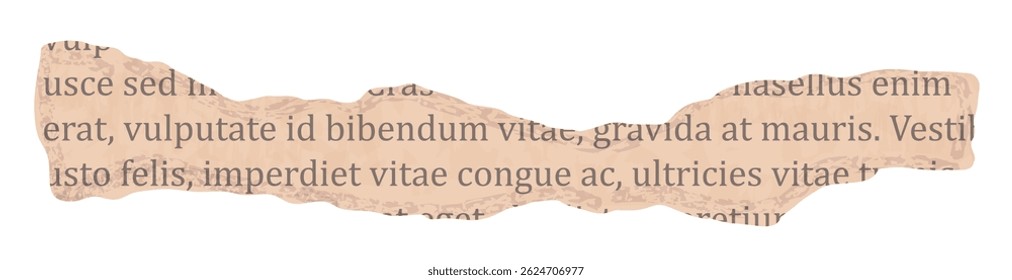Torn paper of book or old newspaper in beige color on transparent background