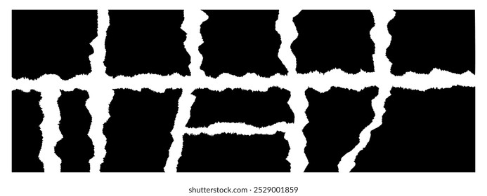 Torn paper borders creating nine empty black ripped square frames