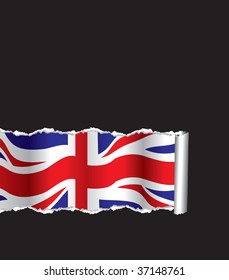 torn paper with british flag underneath