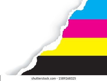 Torn paper with cmyk print colors.  
Illustration. Place for your text or image. Vector available.