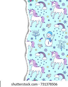 Torn paper with colorful christmas pattern.Vector illustration.
