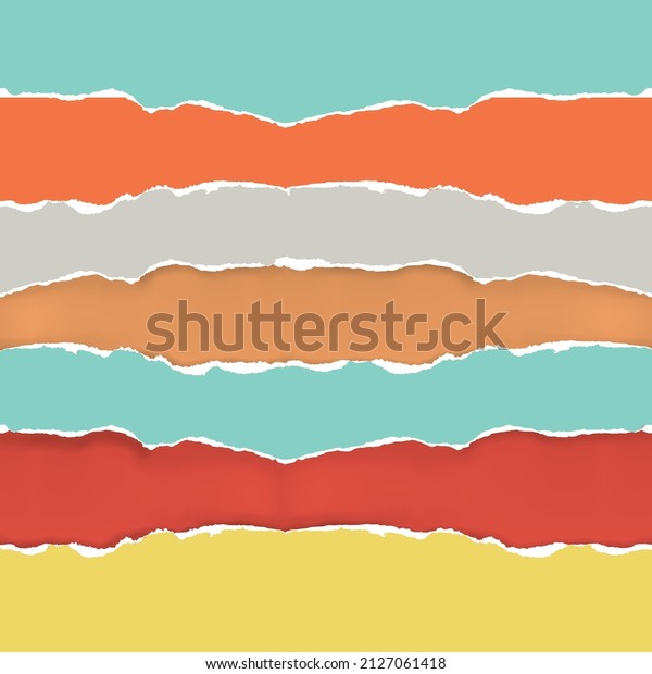 Torn paper colorful stripes. \
Illustration of\
Ripped paper stripes square background, torn paper edge. Vector\
available.